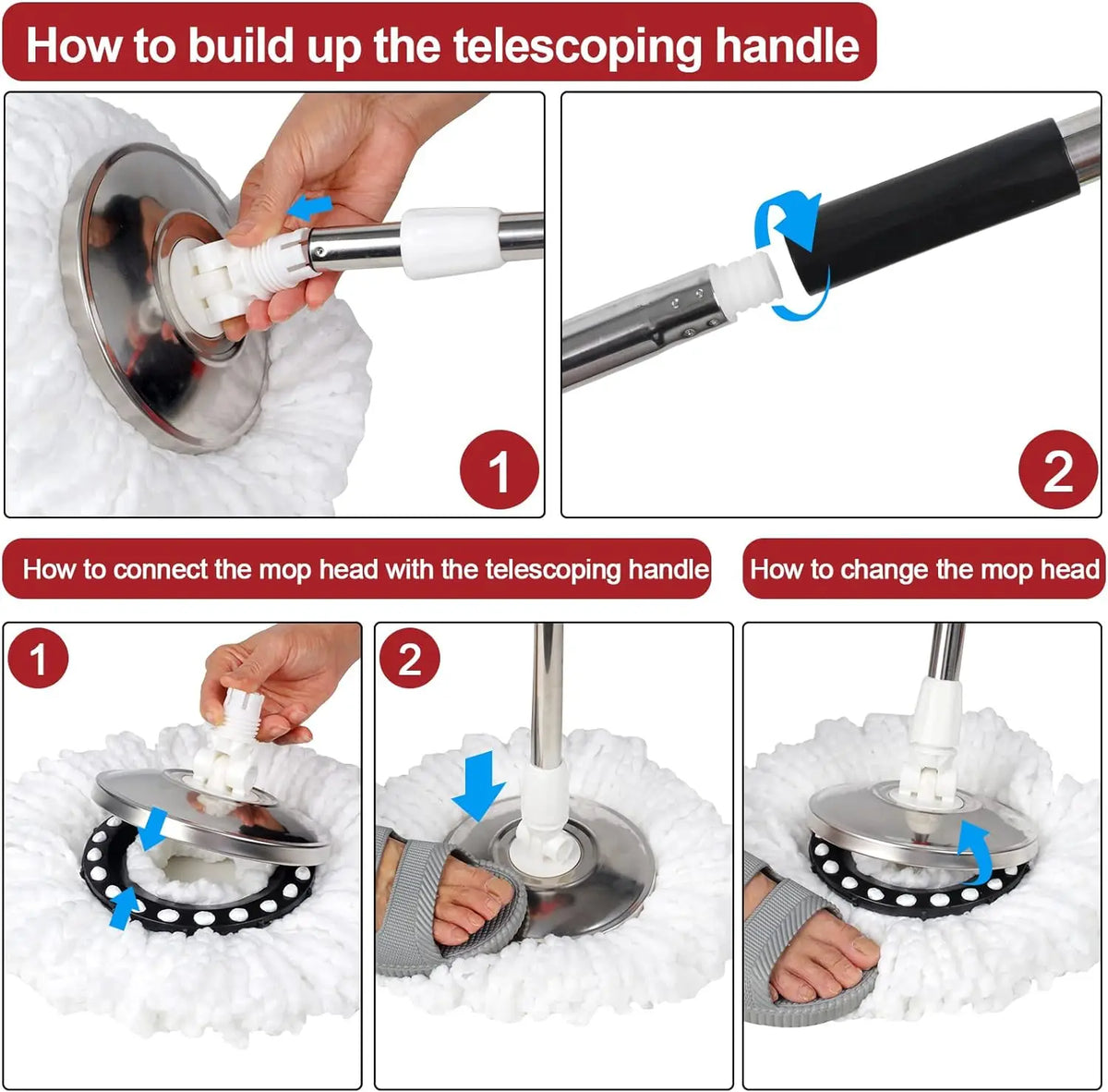 360 Degree Spin Mop Bucket With Microfiber Heads And Wringer