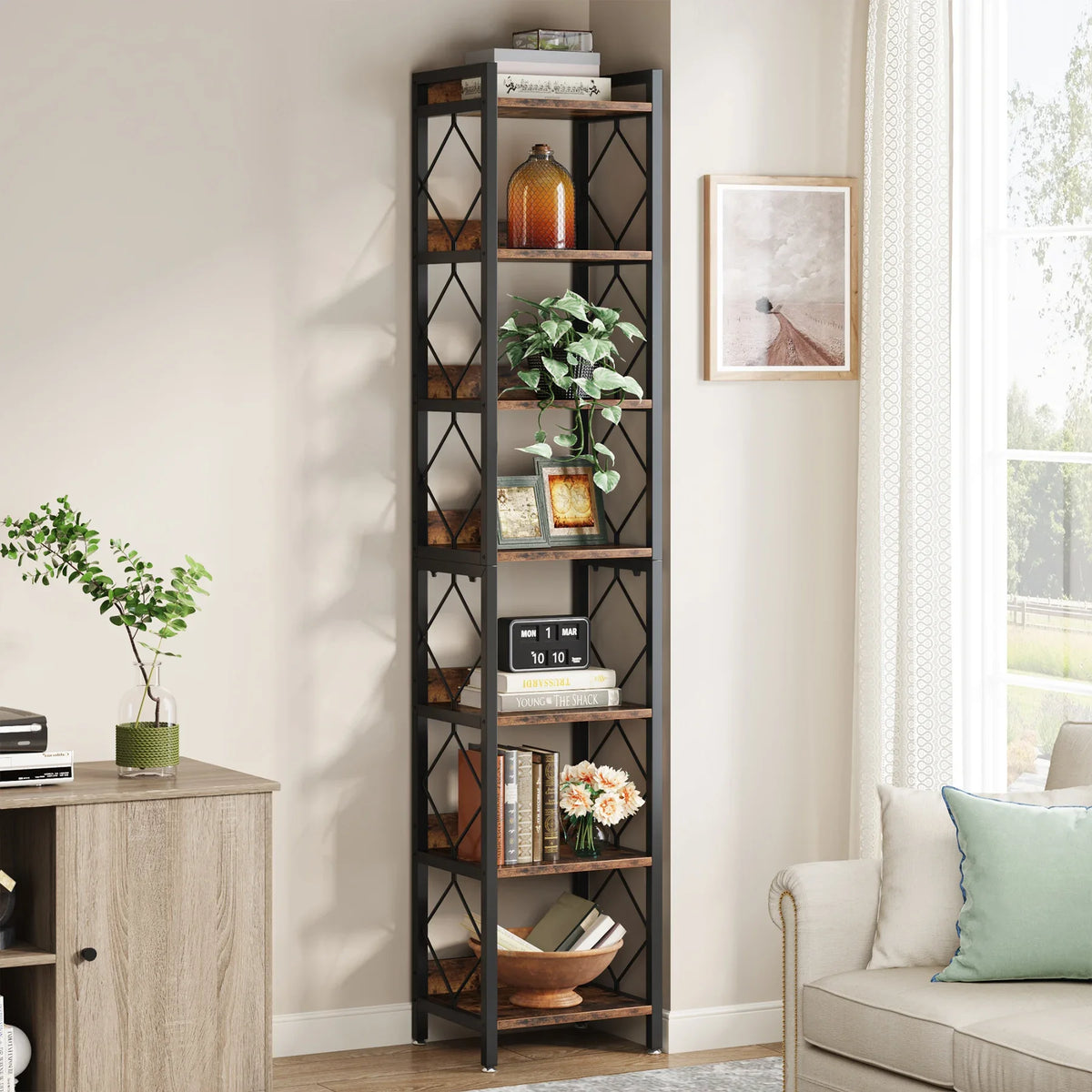 Tribesigns Narrow Seven Tier Bookcase For Small Spaces