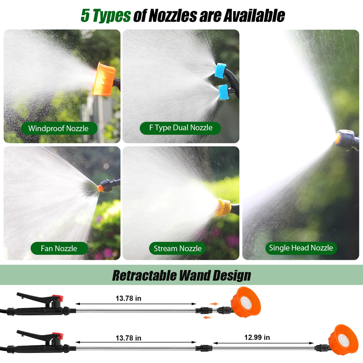 Cordless Electric Garden Sprayer With Telescopic Wand And Nozzles