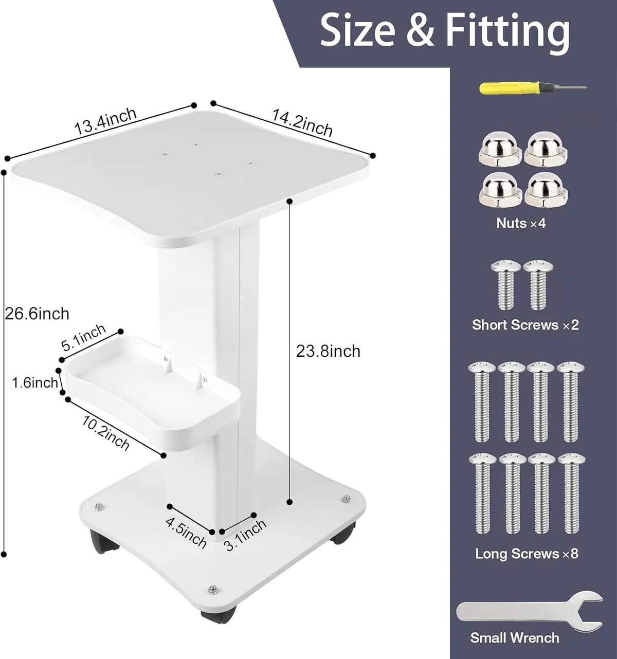 Three Tier Rolling Salon Trolley Cart With Rotating Adjustable Design