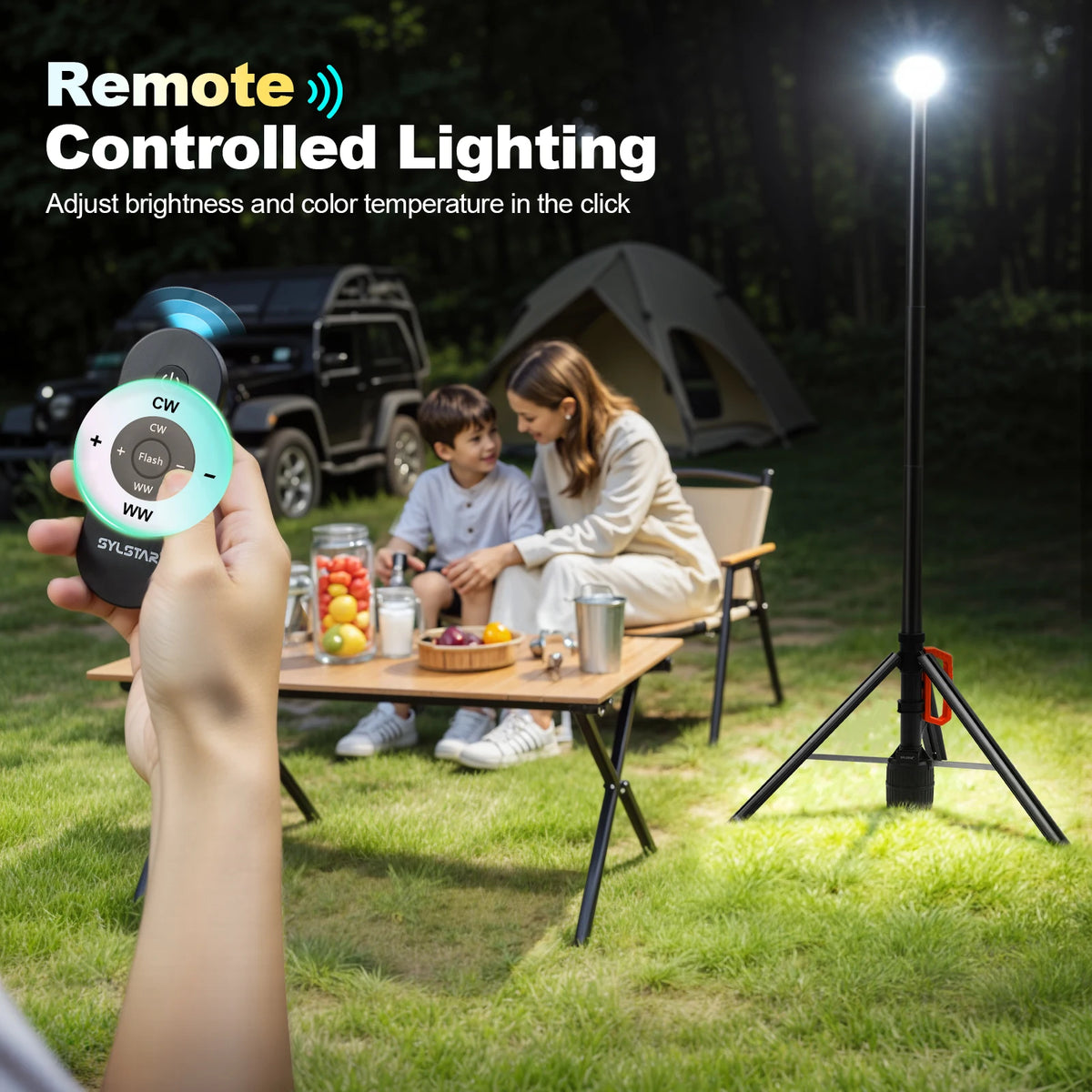 Rechargeable Telescopic Work Light With Remote Control And Dimming