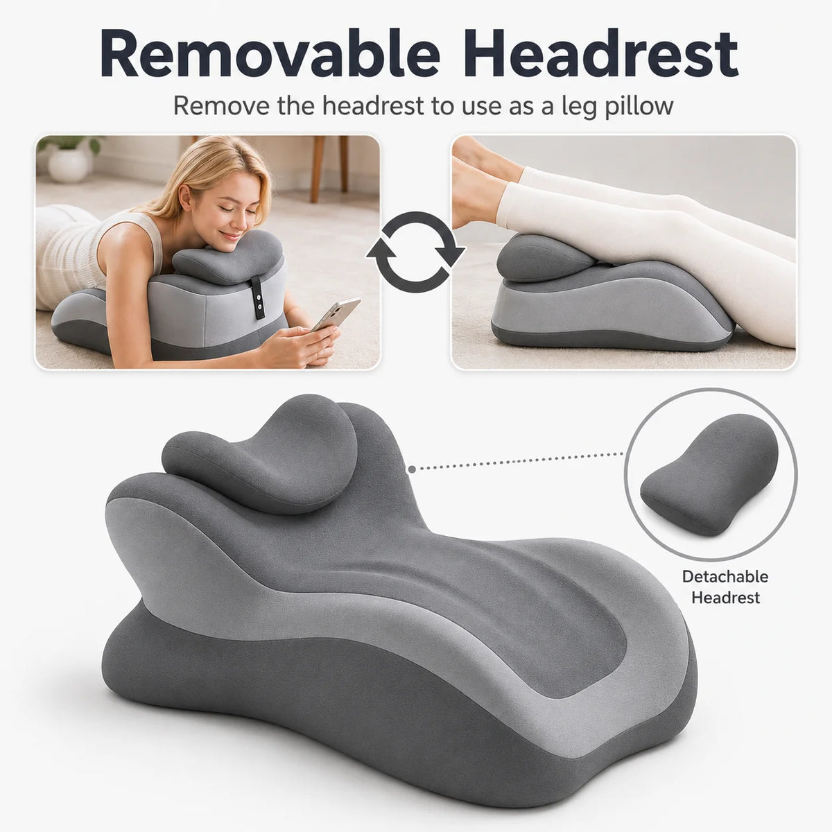 Multifunctional Ergonomic Memory Foam Reading Pillow With Removable Headrest