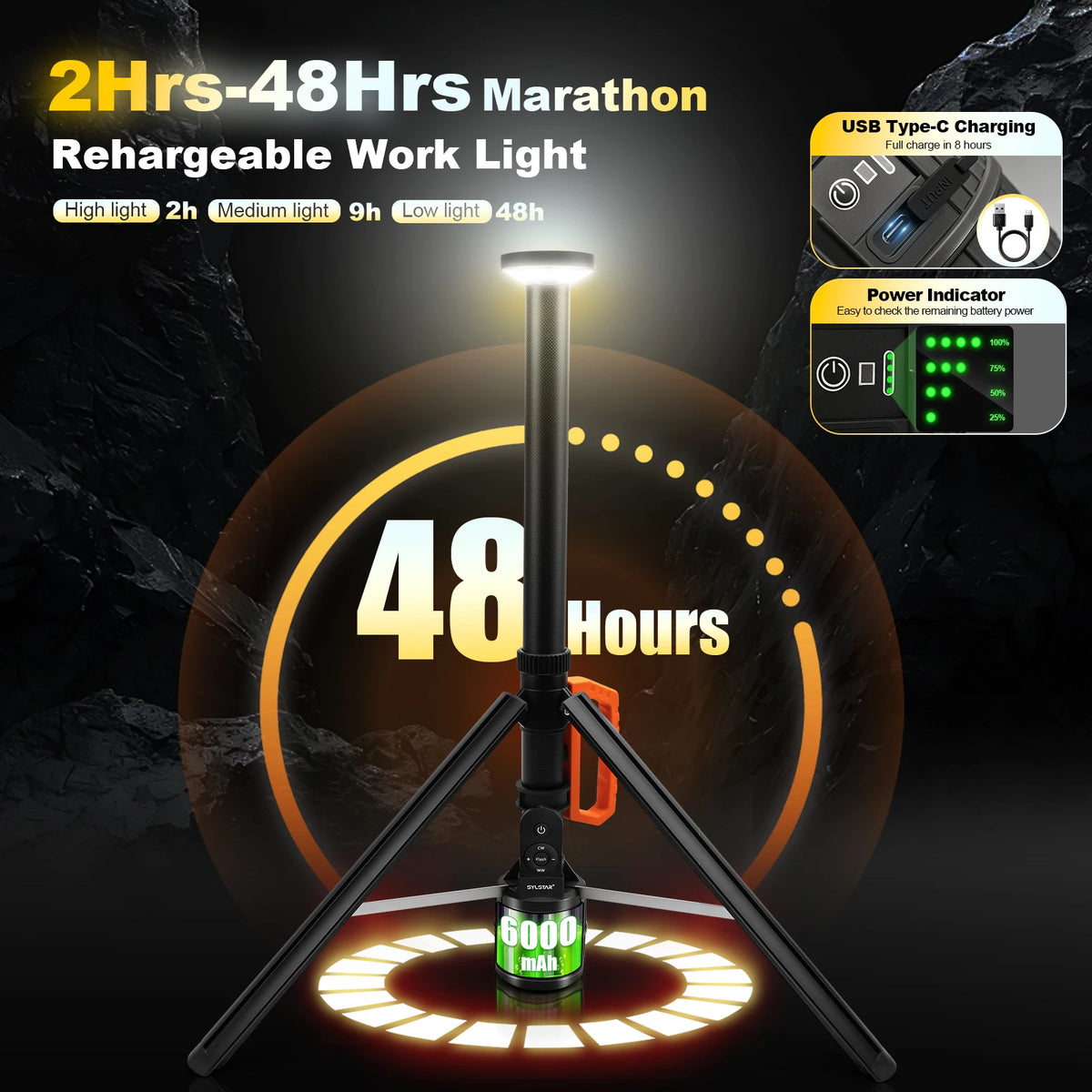 Rechargeable Telescopic Work Light With Remote Control And Dimming