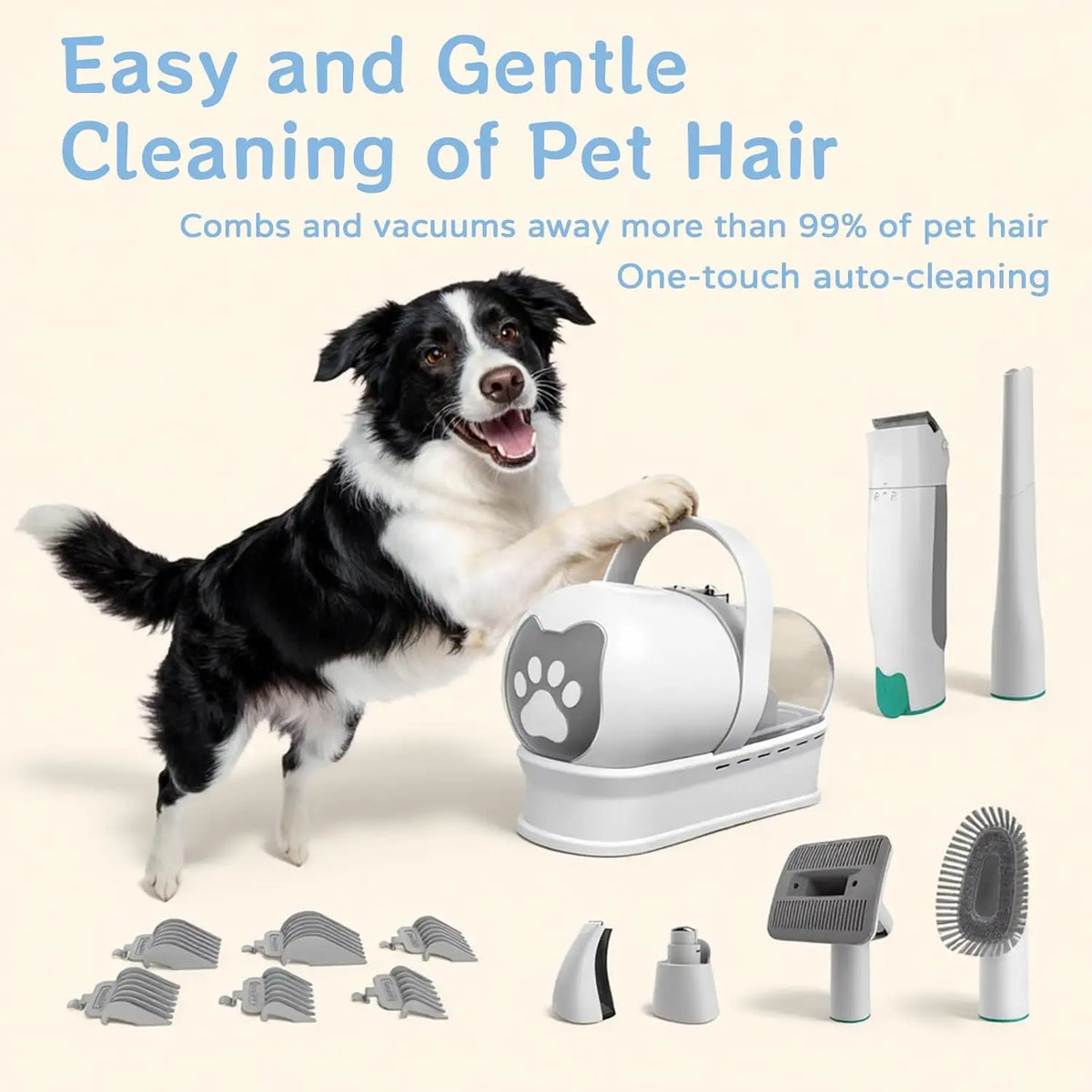 Pet Grooming Vacuum Kit With Deshedding Brush And Paw Trimmer