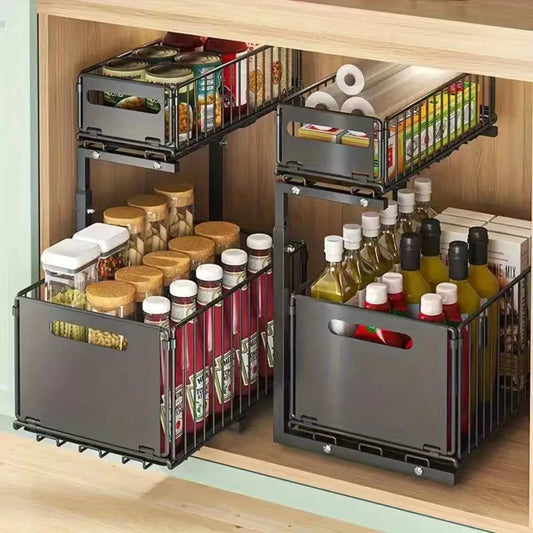 Two Tier Pull Out Under Sink Cabinet Organizer Storage Rack