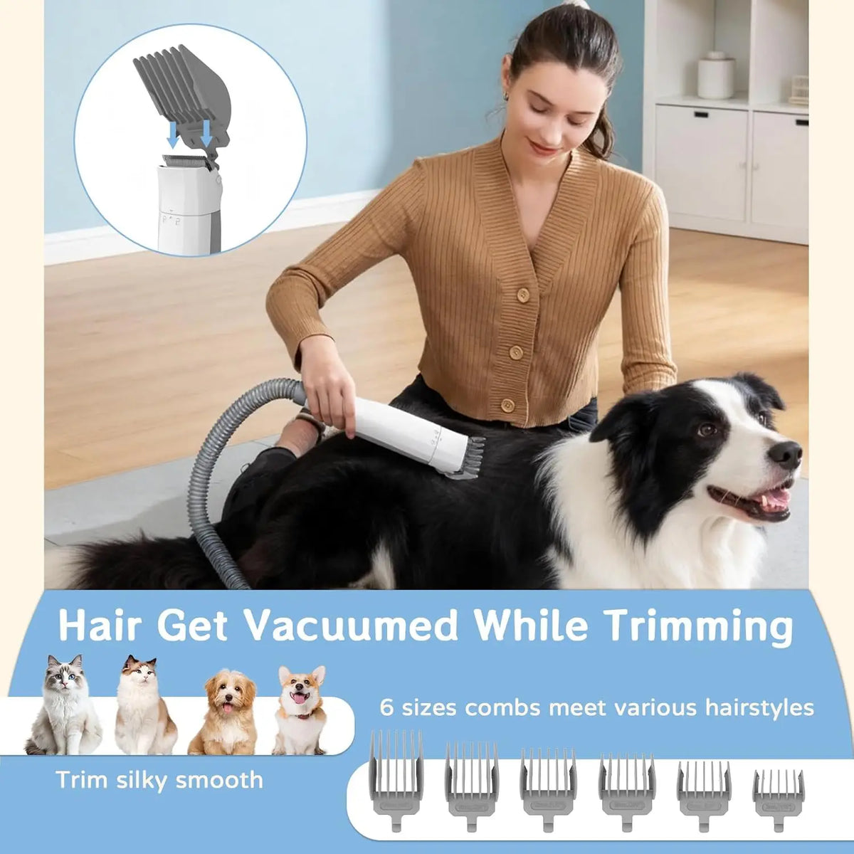 Pet Grooming Vacuum Kit With Deshedding Brush And Paw Trimmer