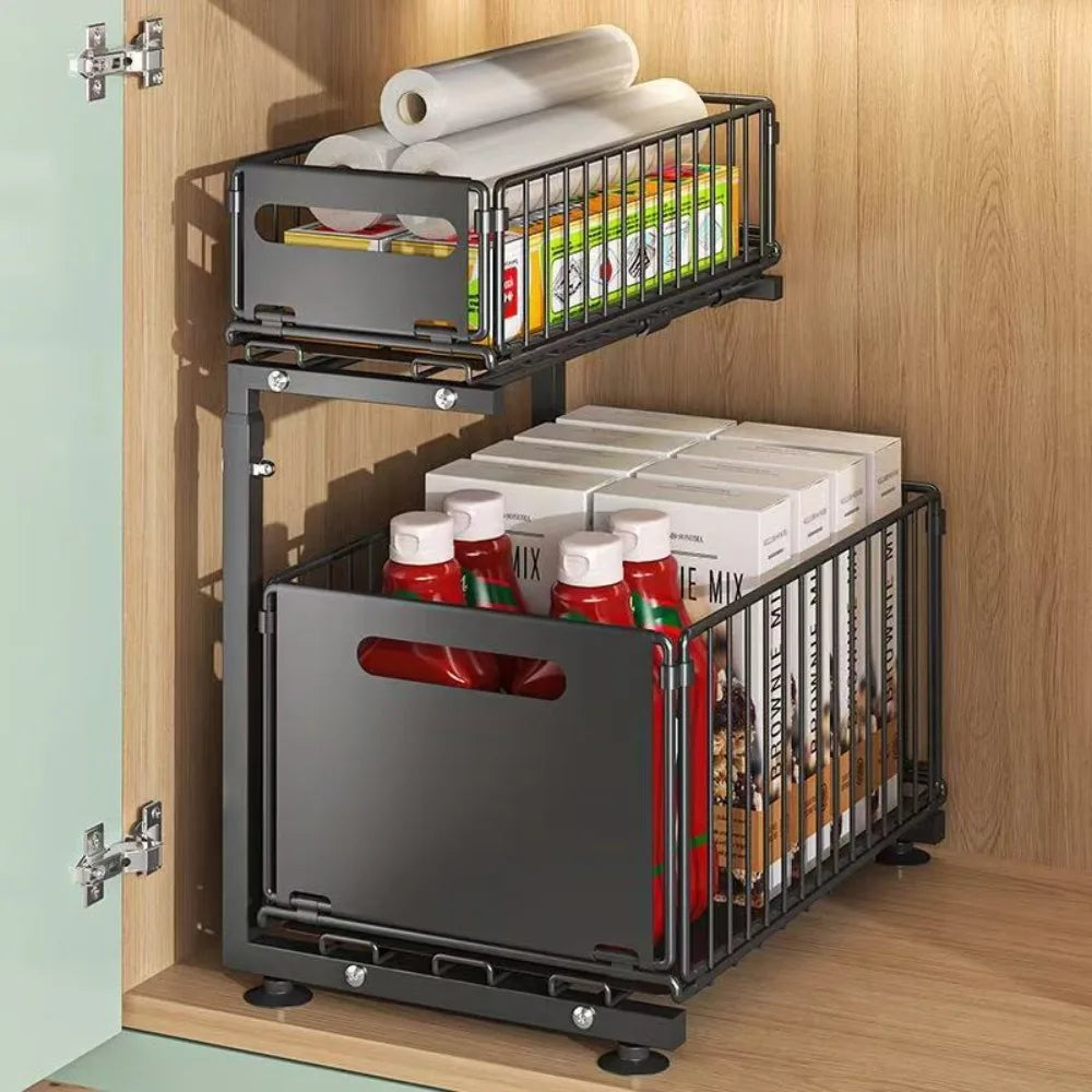 Two Tier Pull Out Under Sink Cabinet Organizer Storage Rack