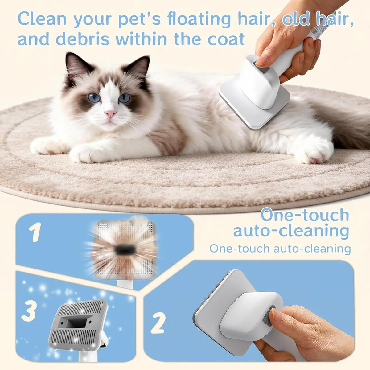 Pet Grooming Vacuum Kit With Deshedding Brush And Paw Trimmer