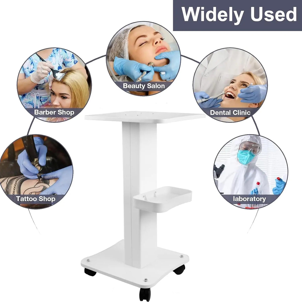 Three Tier Rolling Salon Trolley Cart With Rotating Adjustable Design