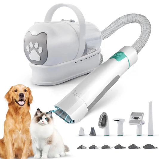 Pet Grooming Vacuum Kit With Deshedding Brush And Paw Trimmer
