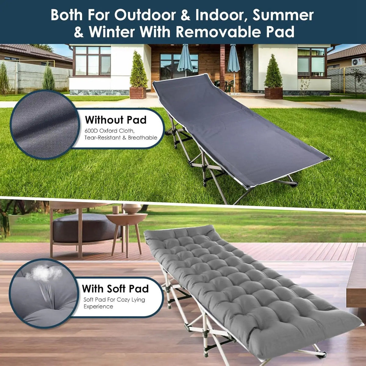Foldable Portable Outdoor Lounge Chair With Foam Mattress