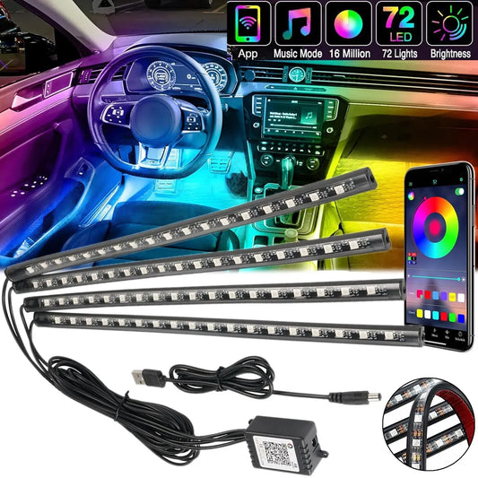 Car Interior Ambient Lighting Kit With Bluetooth App Music Sync