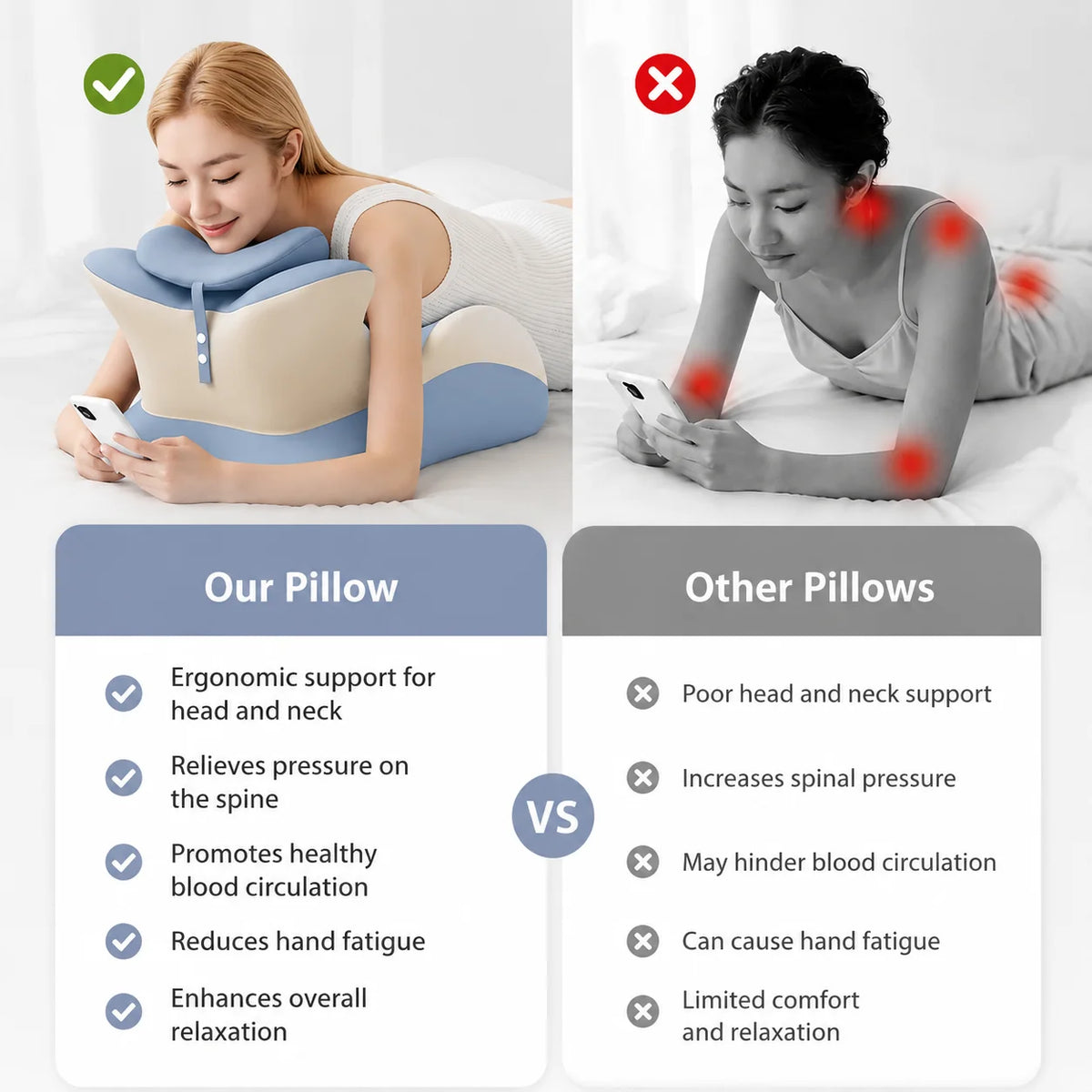 Multifunctional Ergonomic Memory Foam Reading Pillow With Removable Headrest