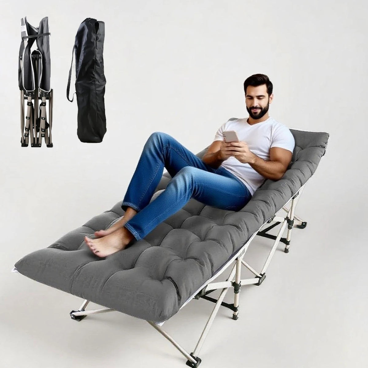 Foldable Portable Outdoor Lounge Chair With Foam Mattress
