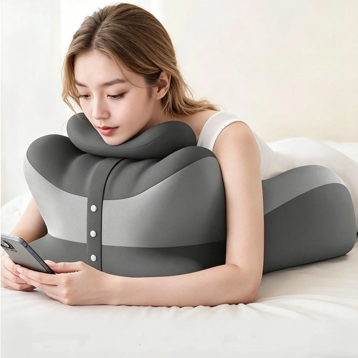 Multifunctional Ergonomic Memory Foam Reading Pillow With Removable Headrest