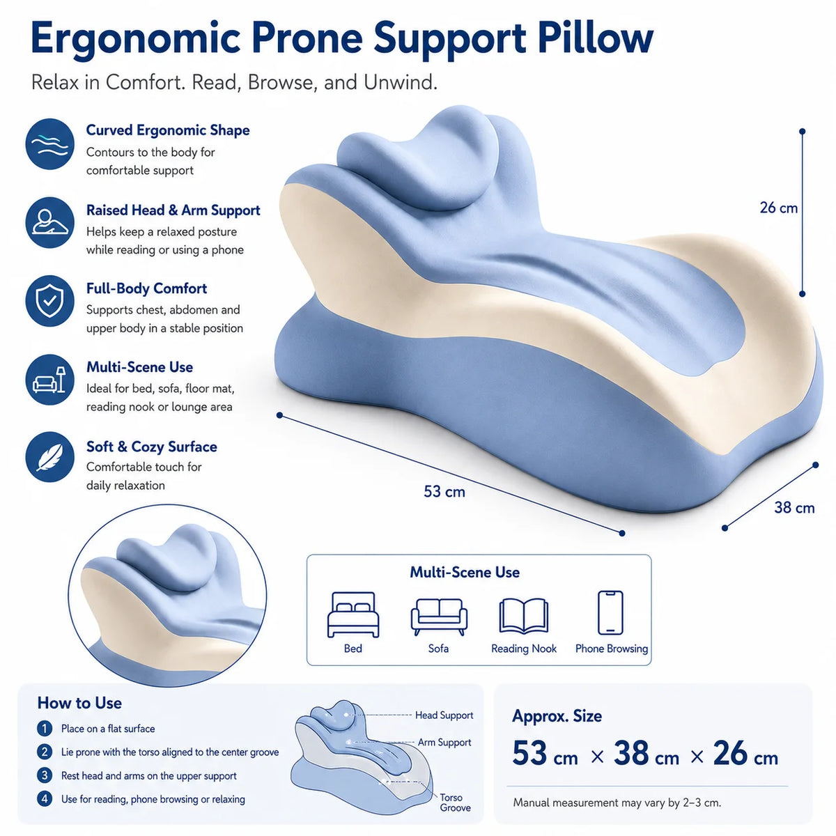 Multifunctional Ergonomic Memory Foam Reading Pillow With Removable Headrest