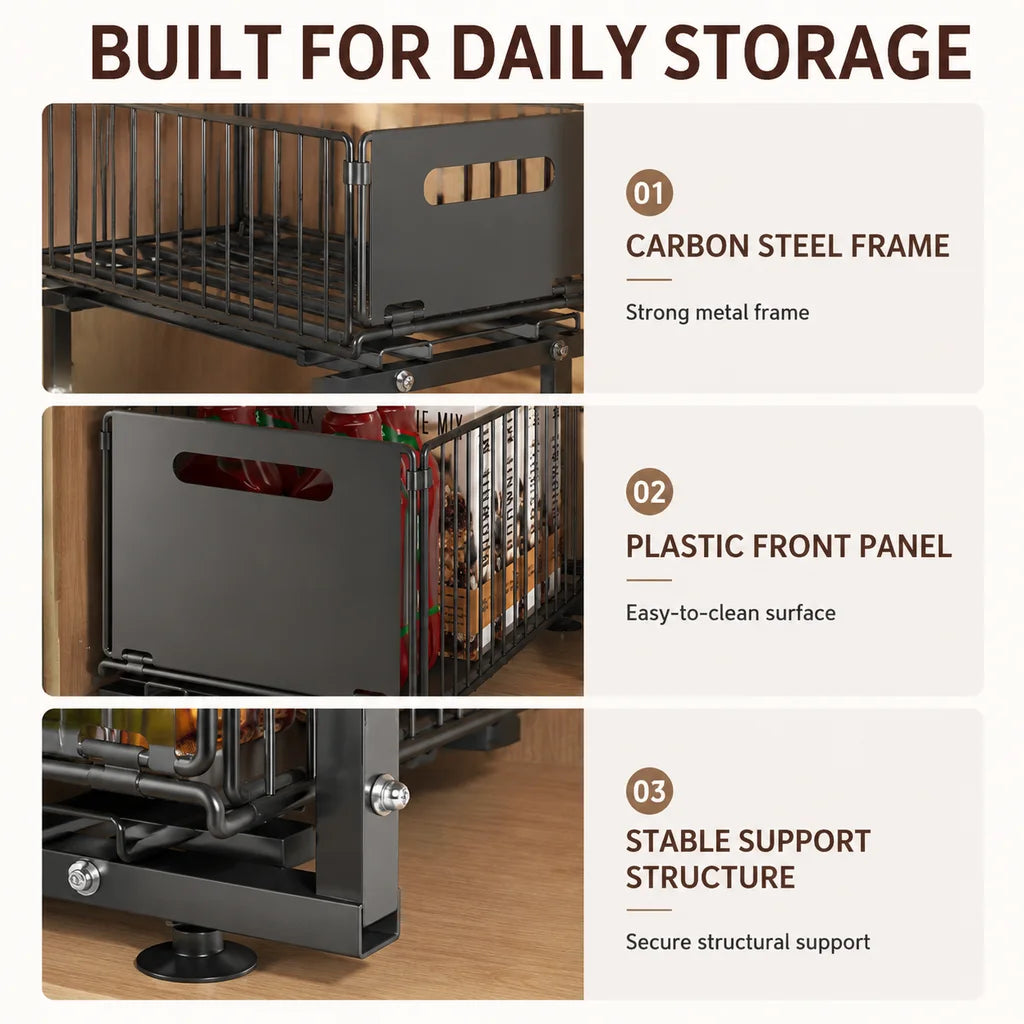 Two Tier Pull Out Under Sink Cabinet Organizer Storage Rack