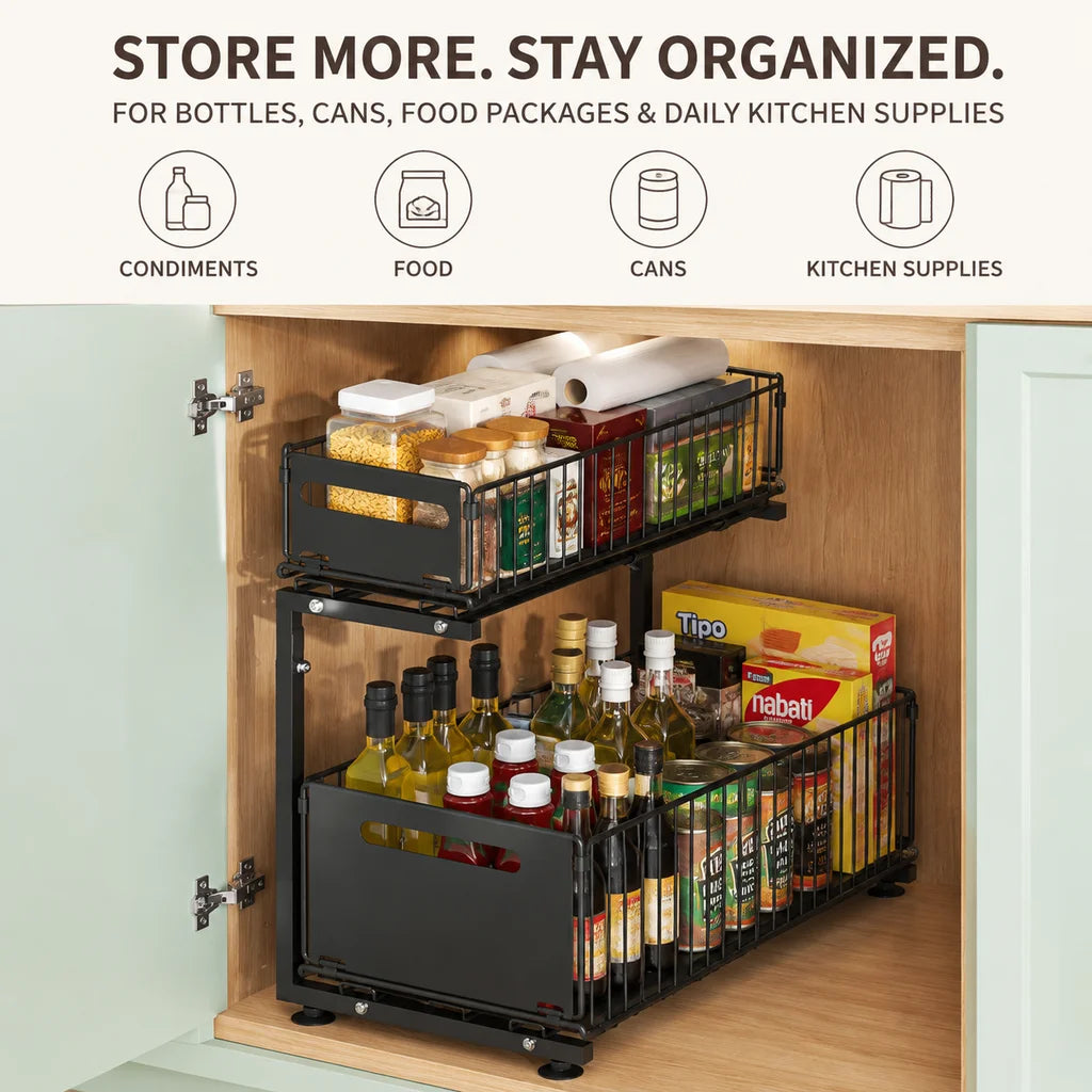 Two Tier Pull Out Under Sink Cabinet Organizer Storage Rack