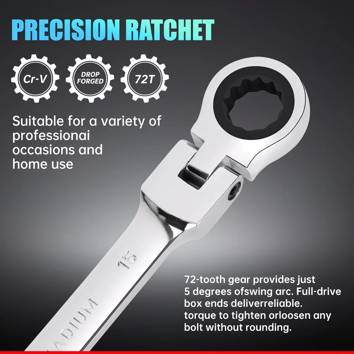 Reversible 72 Tooth Ratchet Wrench Set for Automotive Repairs
