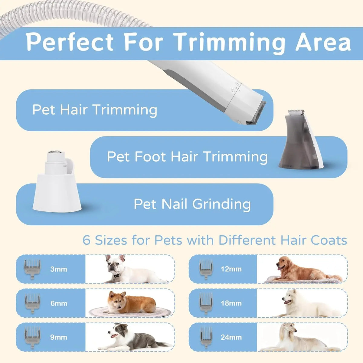 Pet Grooming Vacuum Kit With Deshedding Brush And Paw Trimmer