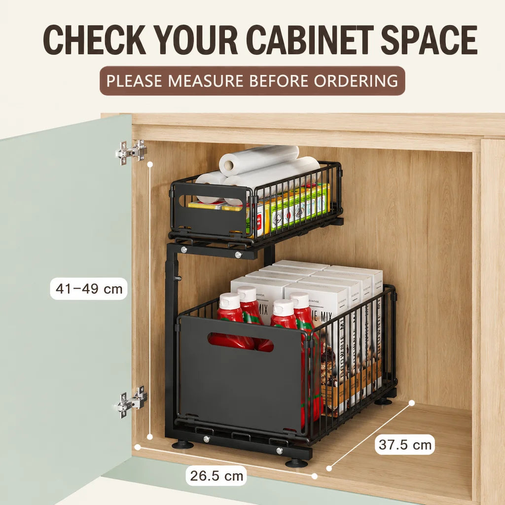 Two Tier Pull Out Under Sink Cabinet Organizer Storage Rack