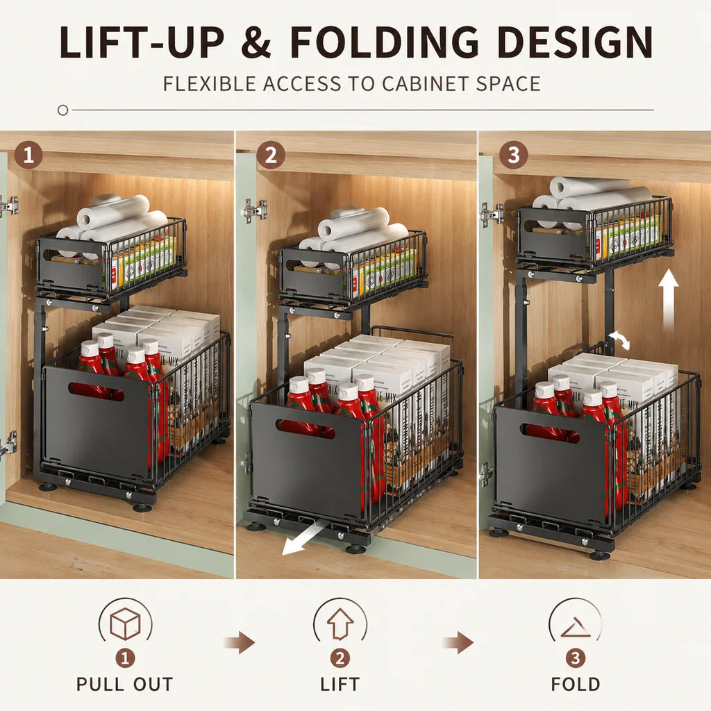 Two Tier Pull Out Under Sink Cabinet Organizer Storage Rack