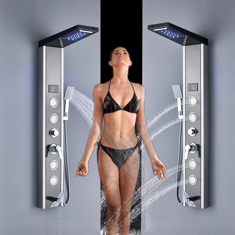 Shinesia LED Shower Panel With Rainfall Massage Jets And Faucet