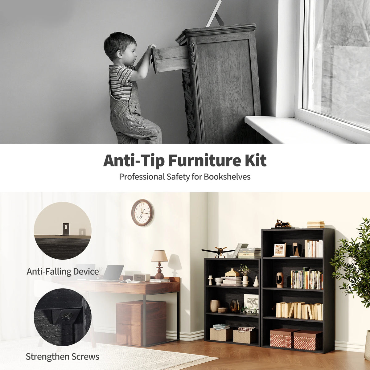 JHK Wooden Bookcase Open Storage Shelf For Home Office