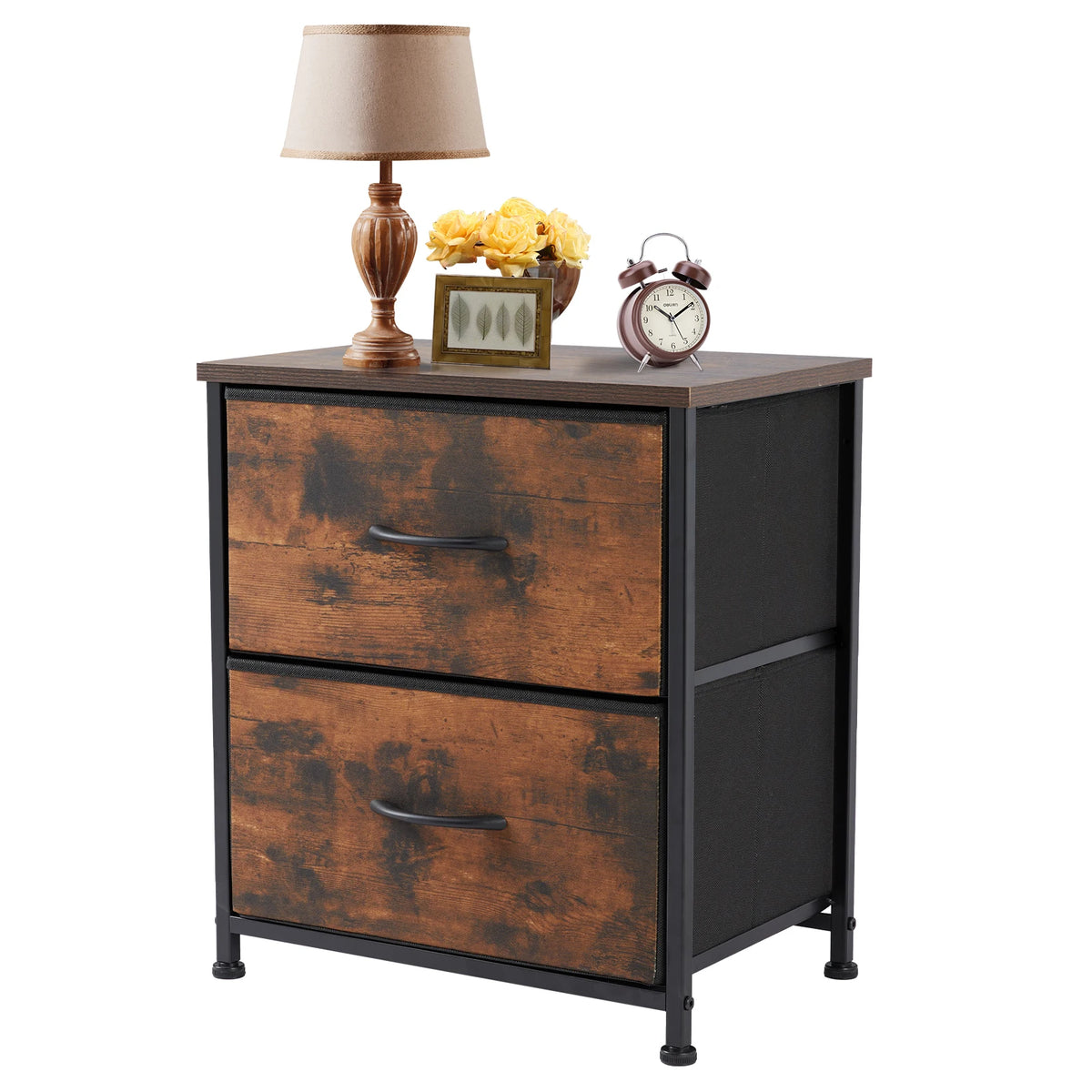 JHK Modern Nightstand Cabinet With Two Fabric Drawers