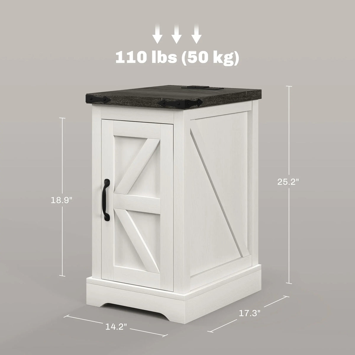 HOMCOM Farmhouse End Table With Charging Station And Storage Cabinet