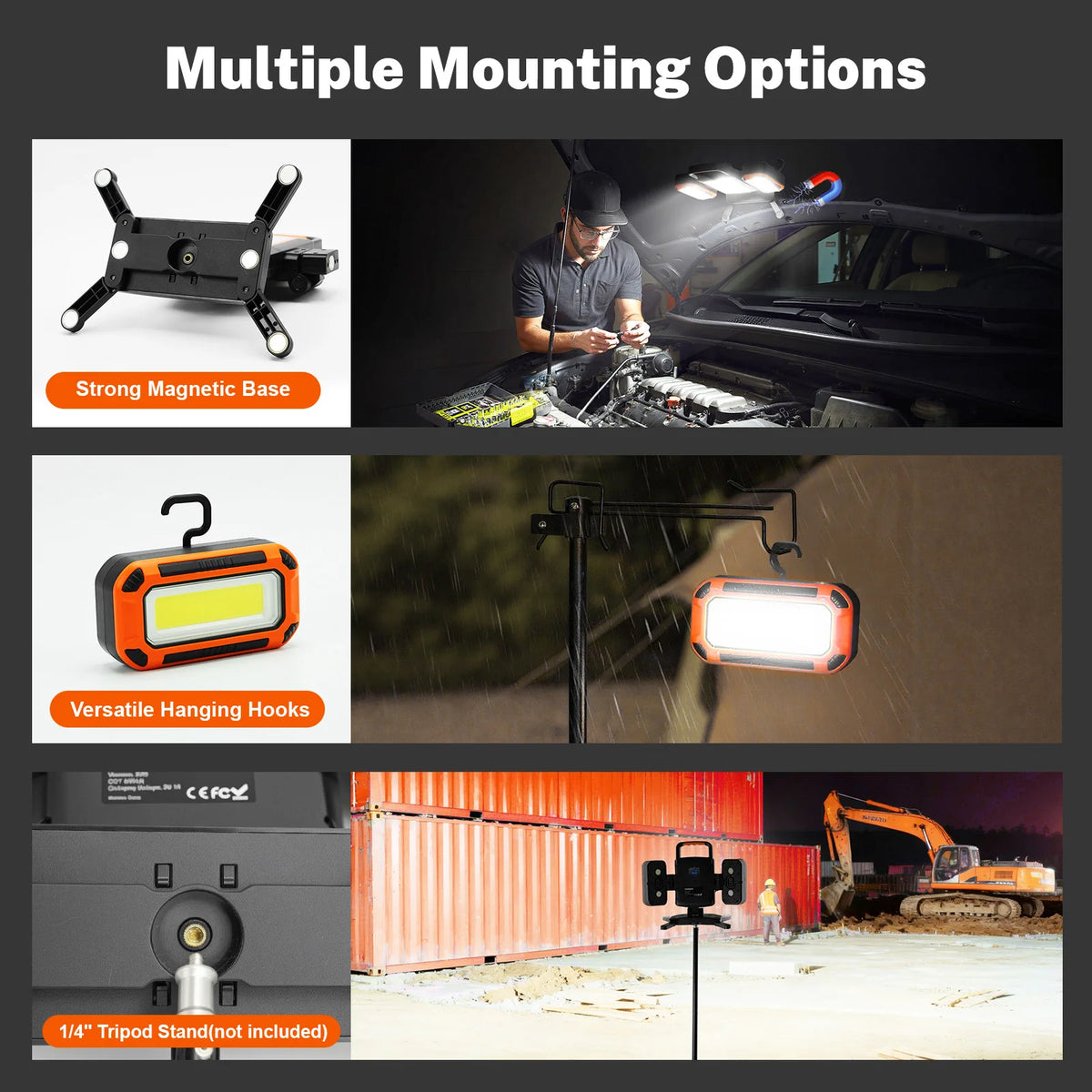 MIXJOY Modular Rechargeable LED Work Light With Magnetic Base Hooks