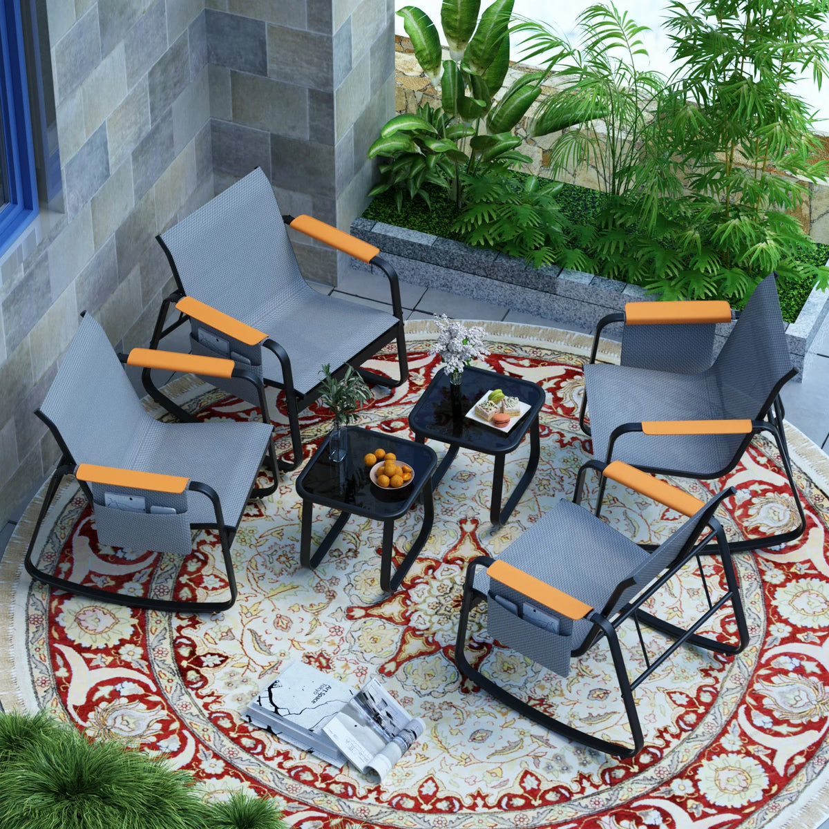 Avenvista Outdoor Patio Conversation Set With Rocking Chairs And Tables