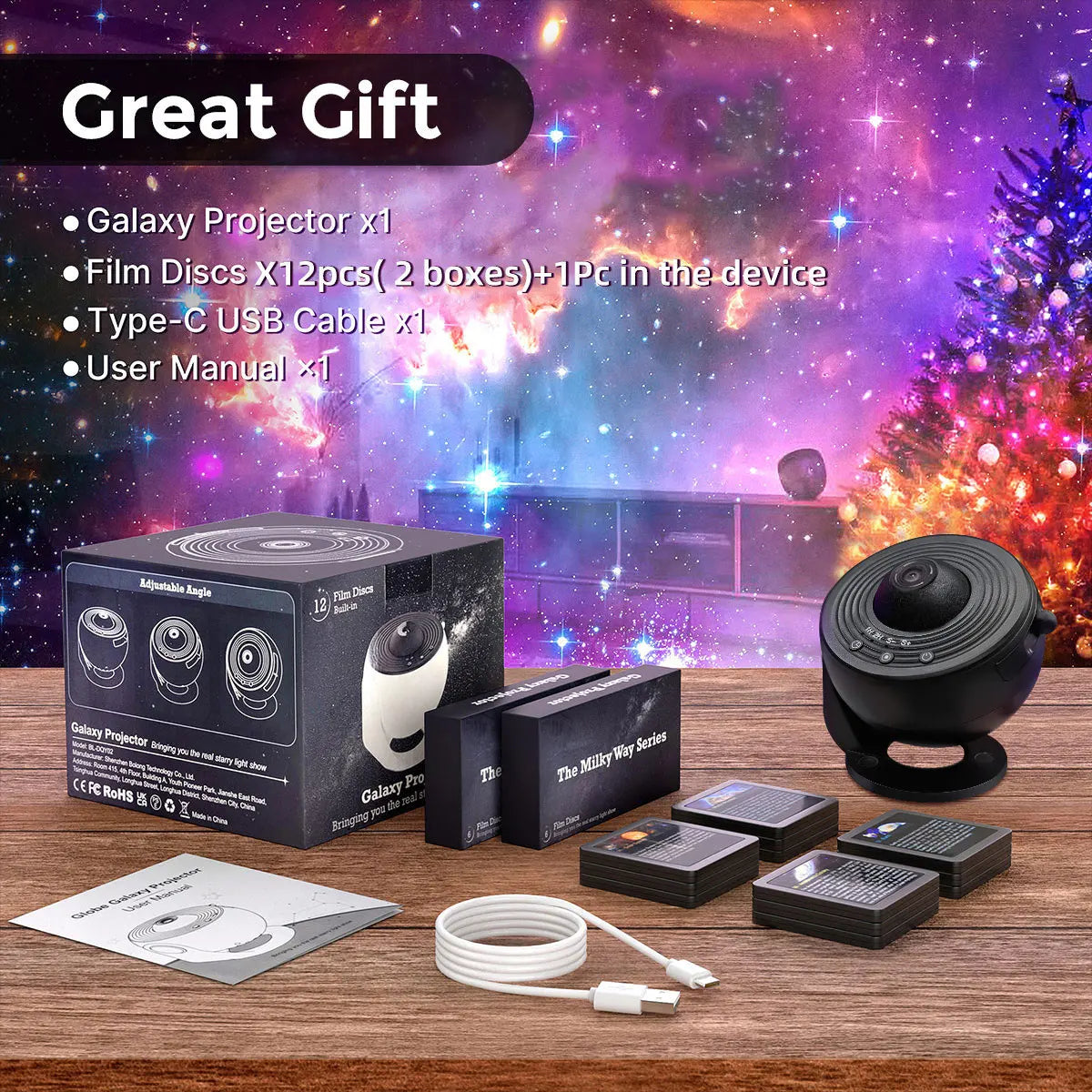 Mexllex Galaxy Star Projector Night Light With Rotating Images
