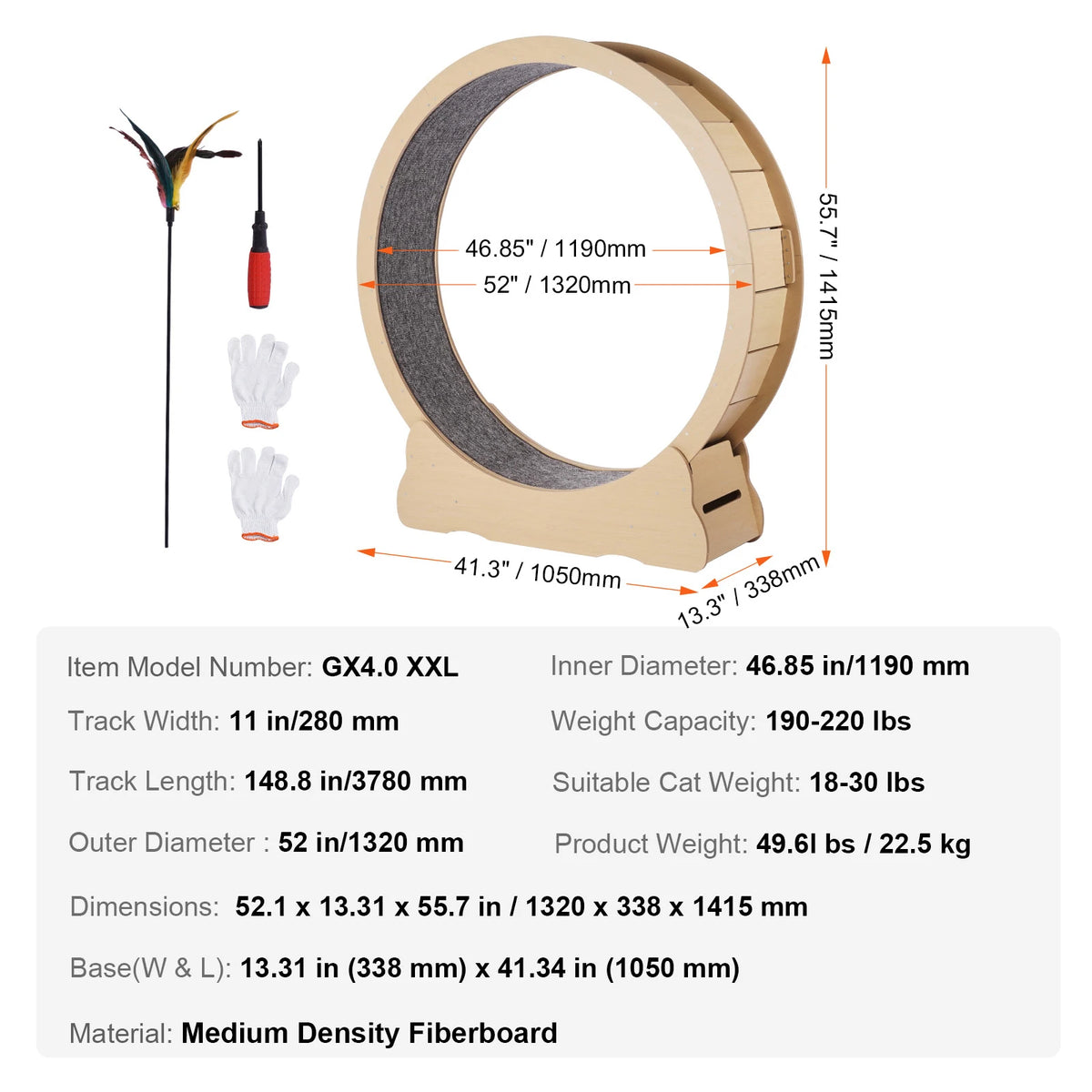 Wooden Cat Exercise Wheel For Indoor Cats With Detachable Carpet