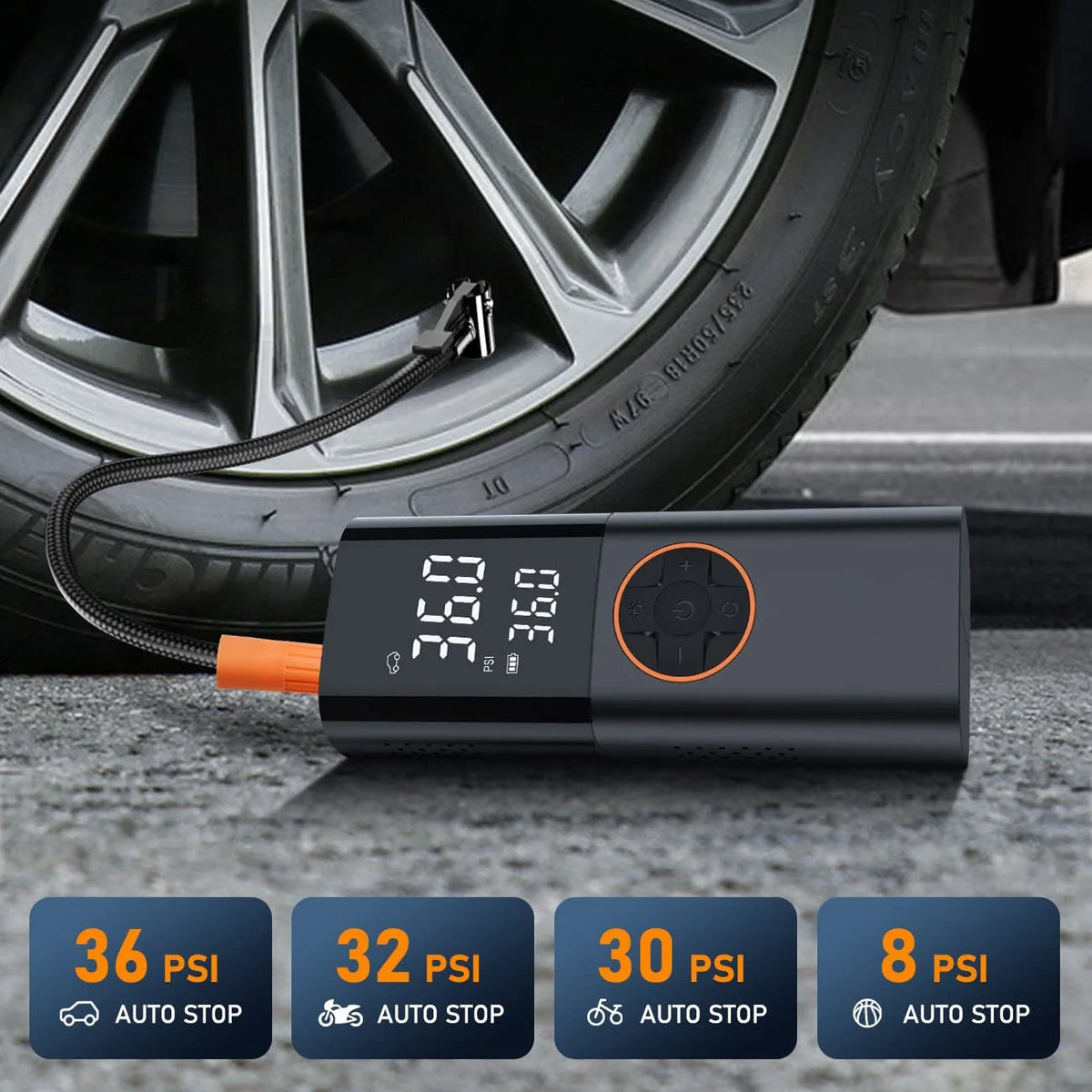 Rechargeable Portable Tire Inflator With Digital Pressure Gauge