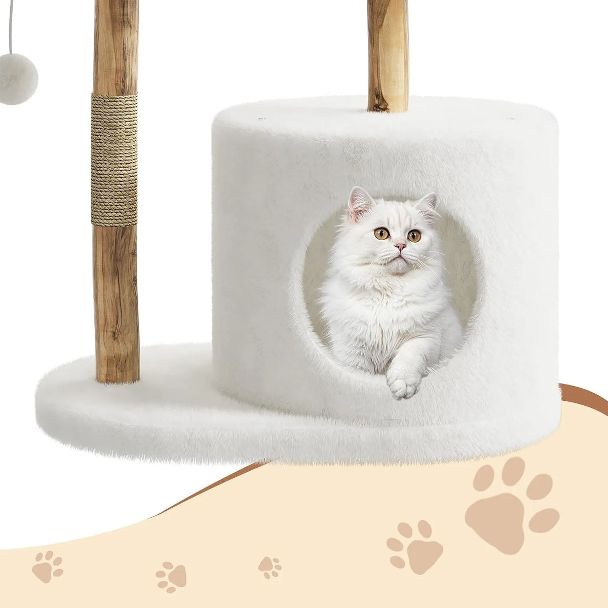 Wooden Cat Tree Tower With Rattan Multi-Level Activity Center