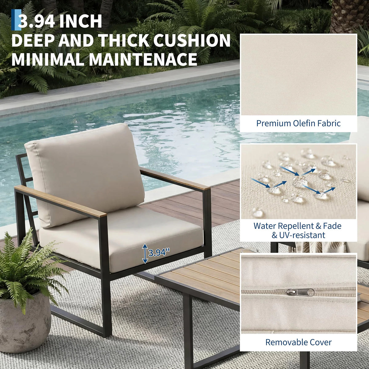 HiMISS Modern Outdoor Patio Conversation Sofa Set With Coffee Table