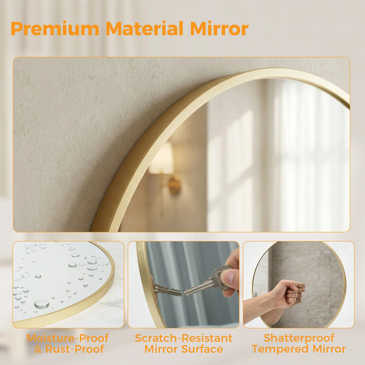 MCQ Shatterproof Round Wall Mirror for Bathroom and Bedroom Decor