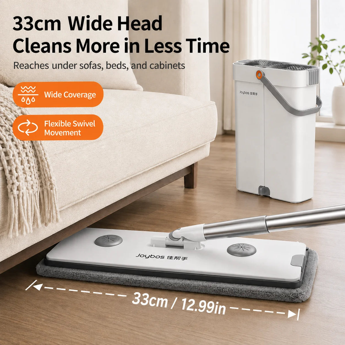 Joybos Flat Mop And Bucket System With Microfiber Pads
