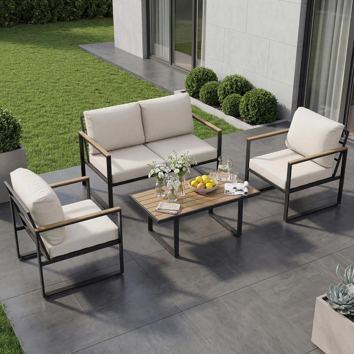 HiMISS Modern Outdoor Patio Conversation Sofa Set With Coffee Table