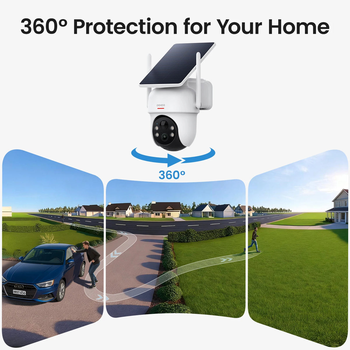 DEKCO Solar Wireless Security Camera System With 360 Degree PTZ