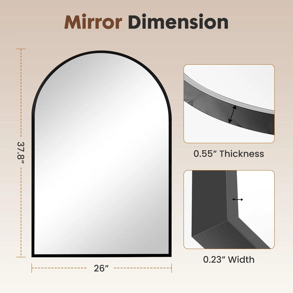 JHK Arched Metal Framed Bathroom Mirror For Modern Wall Decor