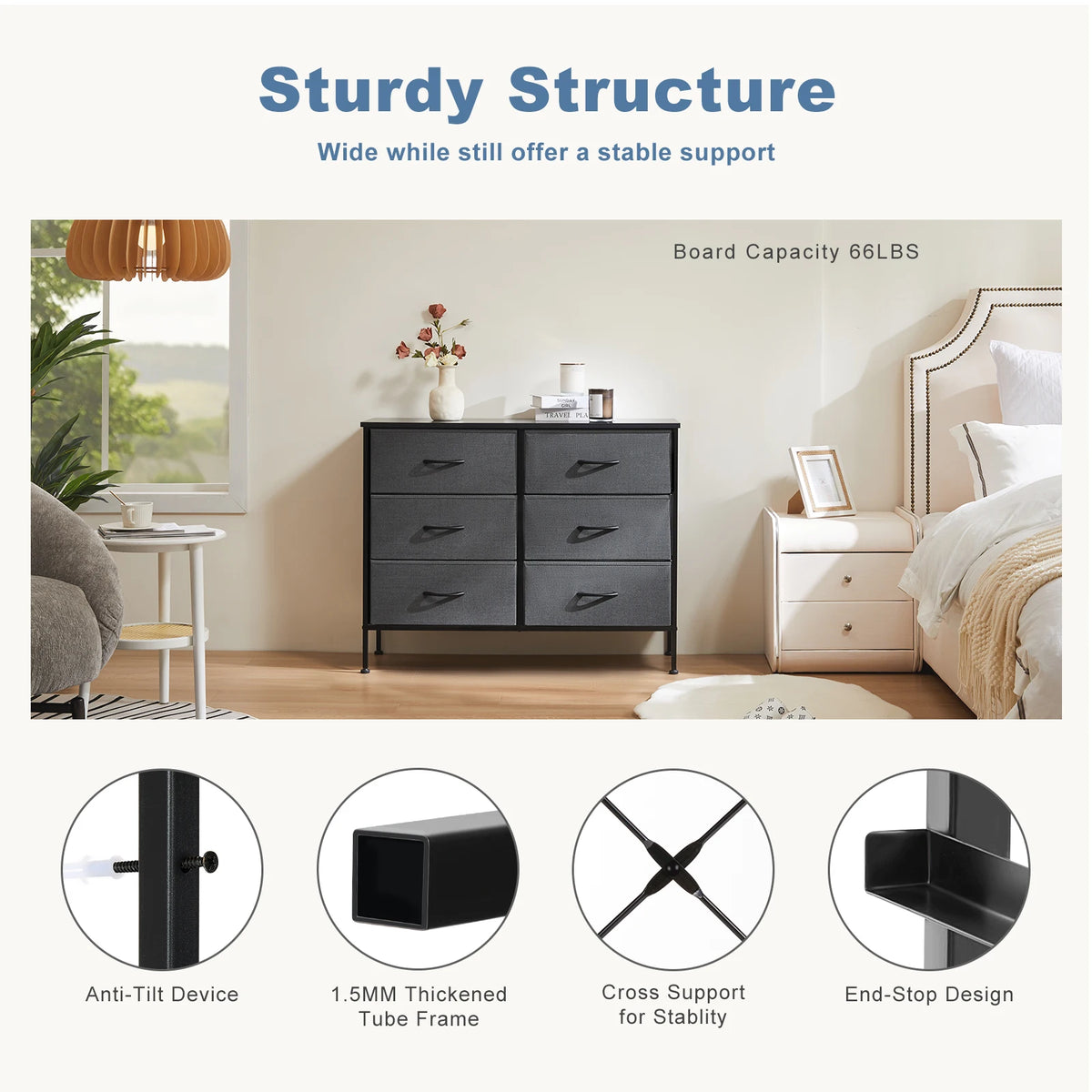 JHK Fabric Drawer Nightstand With Bedroom Storage Cabinet