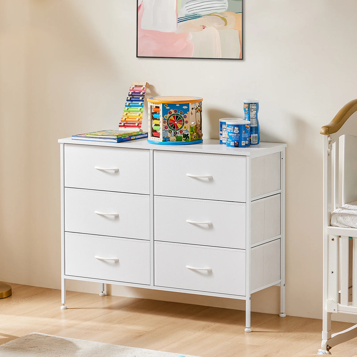 JHK Fabric Drawer Nightstand With Bedroom Storage Cabinet