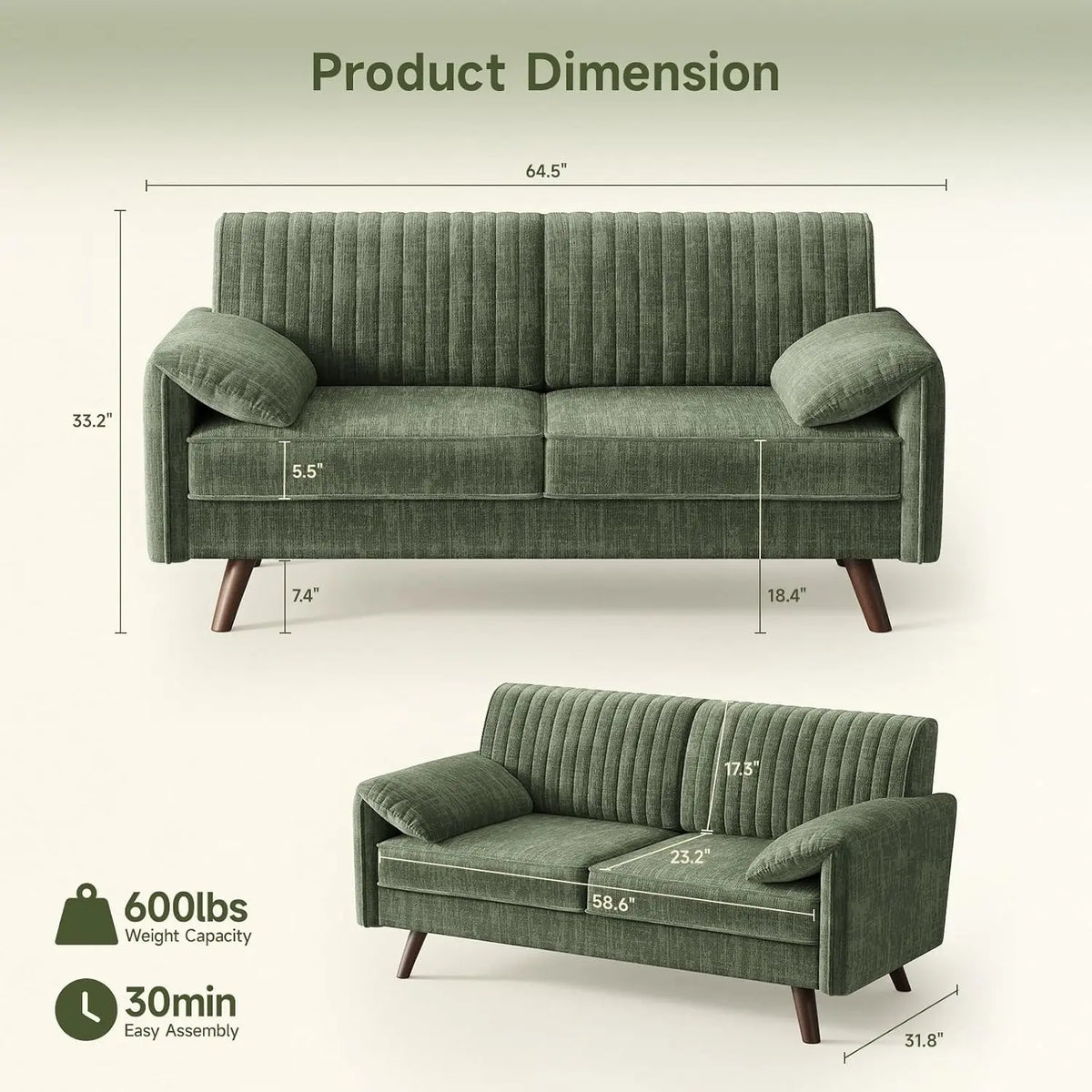 ONBRILL Modern Chenille Loveseat Sofa for Small Space Living