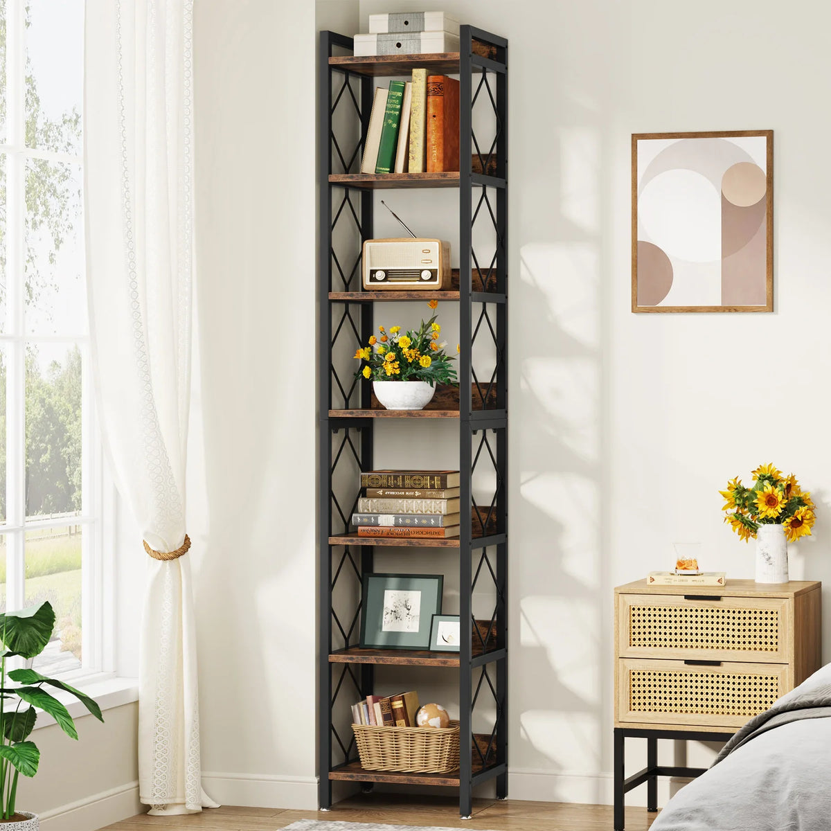 Tribesigns Narrow Seven Tier Bookcase For Small Spaces