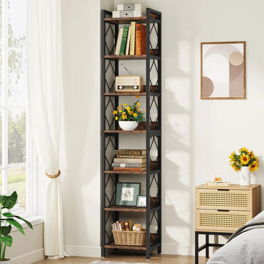 Tribesigns Narrow Seven Tier Bookcase For Small Spaces
