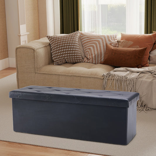 JHK Leather Storage Ottoman Bench With Convenient Footrest