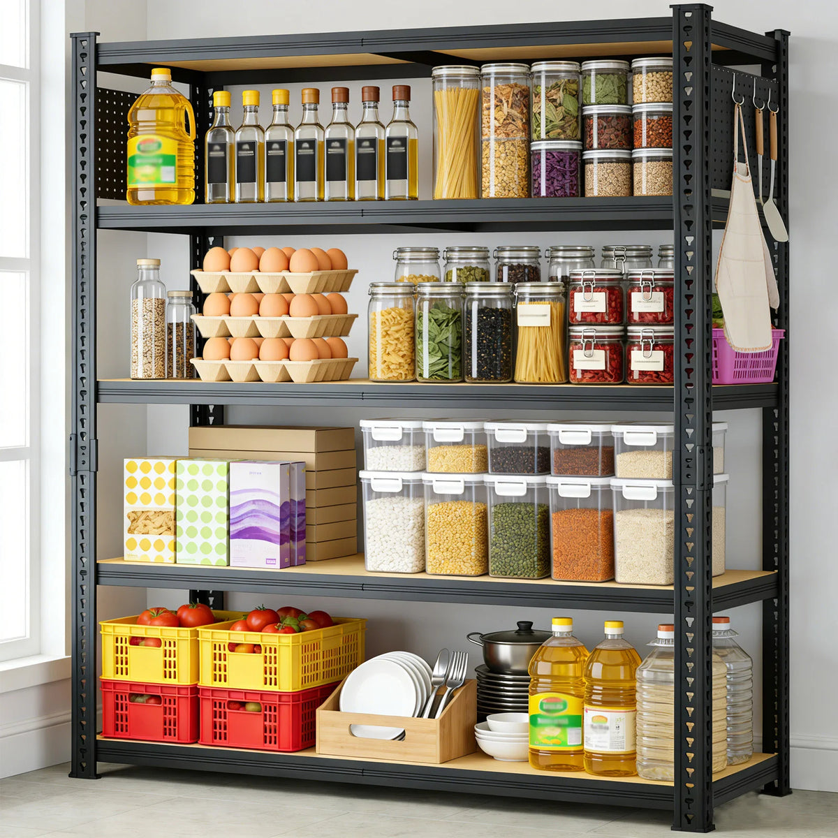 SARENZOON Adjustable Metal Shelving Rack With Pegboard Panel