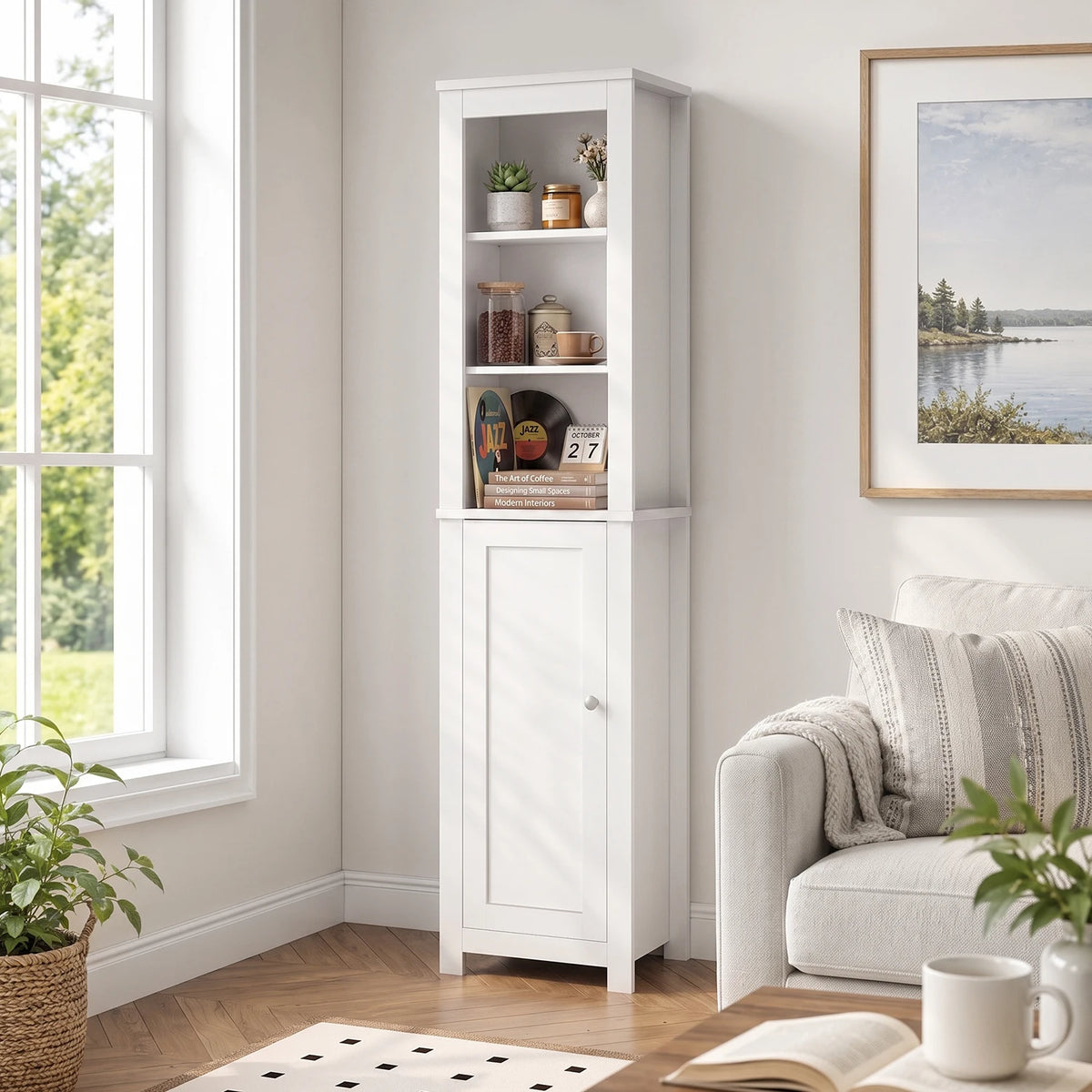 TinyNest Wood Bathroom Storage Cabinet With Doors And Adjustable Shelves